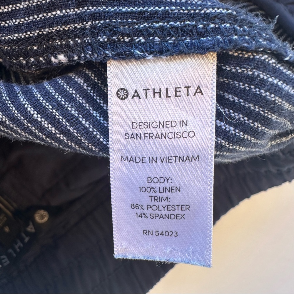 ATHLETA Bali 100% Linen Pull On Pants Womens Size 4 Navy Stripe Nautical Coastal - Picture 8 of 15